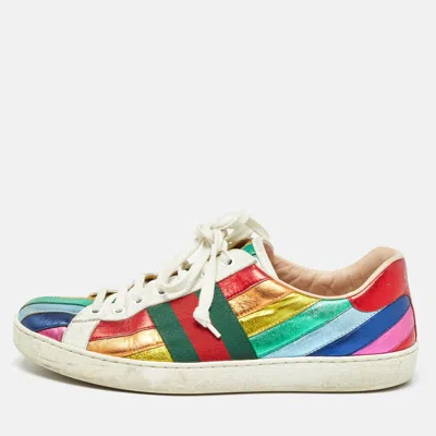 Pre-owned Gucci Multicolor Leather Ace Web Low Top Sneakers Size 41