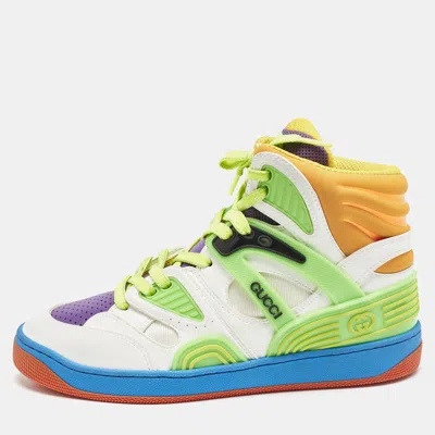 Pre-owned Gucci Multicolor Leather And Fabric Basket Sneakers Size 36.5
