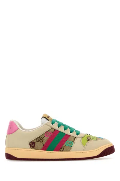GUCCI MULTICOLOR LEATHER AND FABRIC SCREENER SNEAKERS