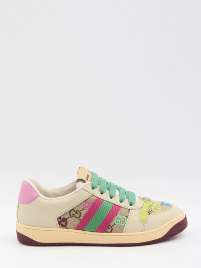 GUCCI GUCCI MULTICOLOR LEATHER AND FABRIC SCREENER SNEAKERS