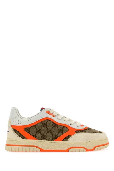 Gucci Re-web Leather Sneakers In Nude & Neutrals