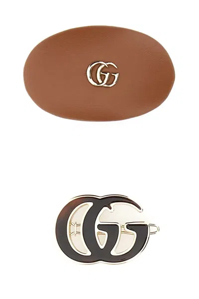 Gucci Multicolor Leather And Metal Hair Clips Set In Neutral