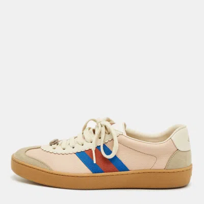 Pre-owned Gucci Multicolor Leather And Suede Web Lace Up Sneakers Size 38.5