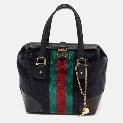 Pre-owned Gucci Multicolor Leather And Velvet Horsebit Embossed Velour Web Treasure Satchel