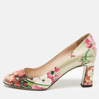 Pre-owned Gucci Multicolor Leather Bloom Print Round Toe Pumps Size 36