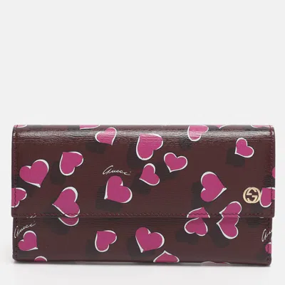 Pre-owned Gucci Multicolor Leather Heart Print Interlocking G Continental Wallet