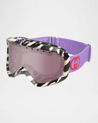 Gucci Multicolor Logo Injection Plastic Shield Sunglasses In Purple