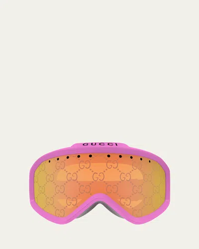 Gucci Multicolor Logo Injection Plastic Shield Sunglasses In Shiny Solid Pinkmazzucchelli