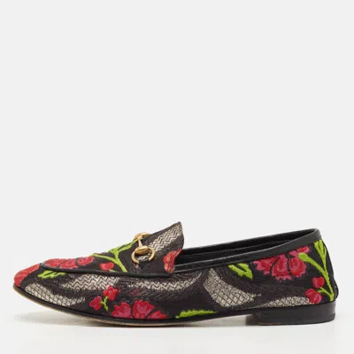 Pre-owned Gucci Multicolor Lurex Fabric Flower Embraided Jordaan Loafers Size 39