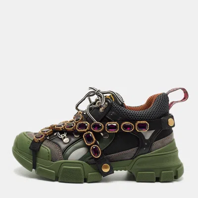Pre-owned Gucci Multicolor Mesh And Leather Flashtrek Sneakers Size 38.5