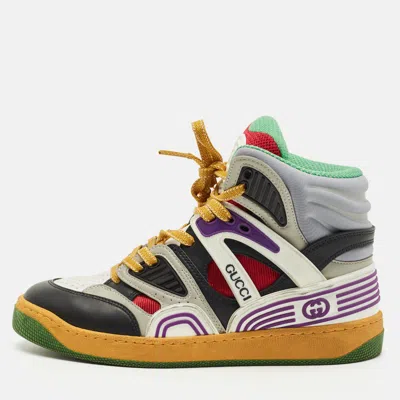 Pre-owned Gucci Multicolor Mesh Leather And Fabric Basket Sneakers Size 35