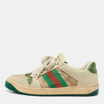 Pre-owned Gucci Multicolor Nubuck Leather And Canvas Screener Sneakers Size 36