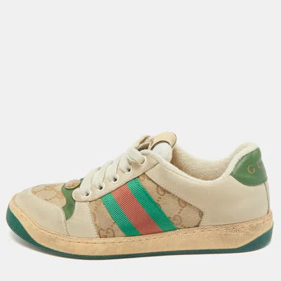Pre-owned Gucci Multicolor Nubuck Leather And Canvas Screener Sneakers Size 36