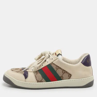 Pre-owned Gucci Multicolor Nubuck Leather And Canvas Screener Sneakers Size 38.5