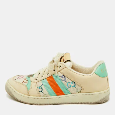 Pre-owned Gucci Multicolor Nubuck Leather And Crystal Gg Canvas Screener Sneakers Size 36