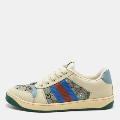 Pre-owned Gucci Multicolor Nubuck Leather And Crystal Gg Canvas Screener Sneakers Size 37
