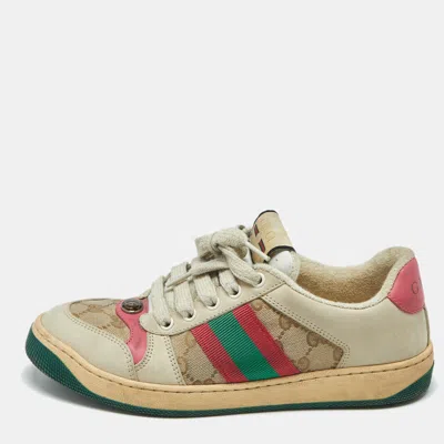 Pre-owned Gucci Multicolor Nubuck Leather And Gg Canvas Screener Sneakers Size 37.5