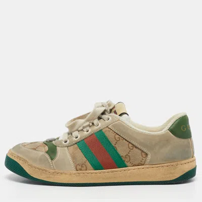 Pre-owned Gucci Multicolor Nubuck Leather And Gg Canvas Screener Sneakers Size 38.5
