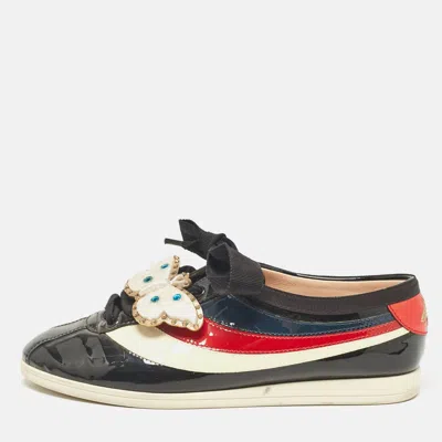 Pre-owned Gucci Multicolor Patent Leather New Ace Falacer Butterfly Sneakers Size 37.5 In Black