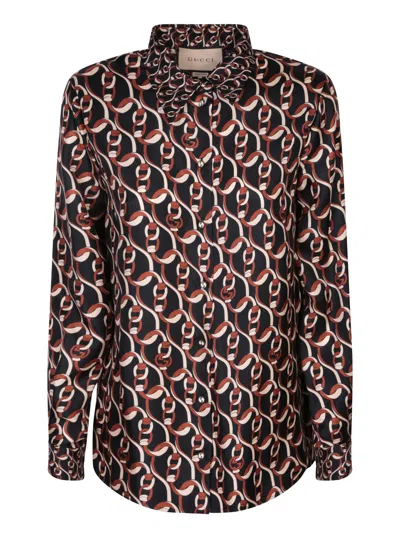 Gucci Multicolor Patterned Silk Shirt In Black