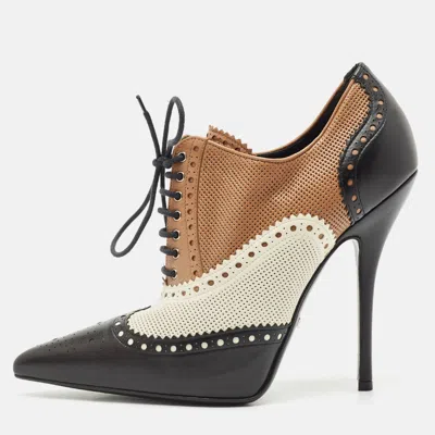 Pre-owned Gucci Multicolor Perforated Leather Gia Lace Up Booties Size 39