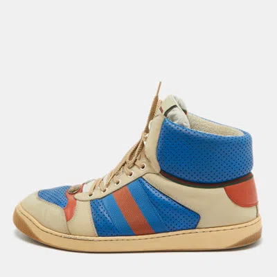 Pre-owned Gucci Multicolor Perforated Leather Screener Gg High Top Sneakers Size 44.5