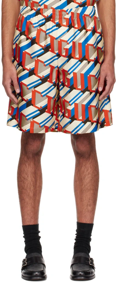 Gucci Multicolor Pixel Shorts In 9376 Ivory/red/mc
