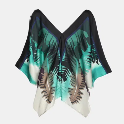Pre-owned Gucci Multicolor Print Silk V-neck Poncho Top M