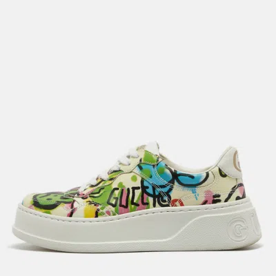 Pre-owned Gucci Multicolor Printed Leather Platform Sneakers Size 36