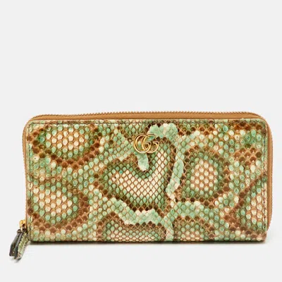 Pre-owned Gucci Multicolor Python Gg Marmont Zip Around Wallet