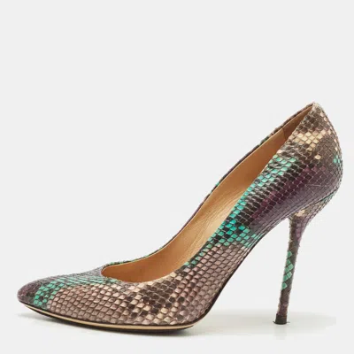 Pre-owned Gucci Multicolor Python Horsebit Pointed Toe Pumps Size 37.5