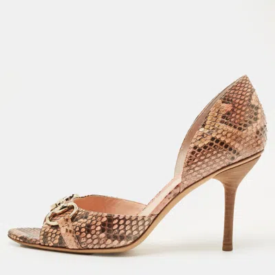 Pre-owned Gucci Multicolor Python Leather Horsebit D'orsay Peep Toe Pumps Size 40
