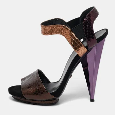 Pre-owned Gucci Multicolor Python Liberty Open Toe Ankle Strap Sandals Size 38 In Brown