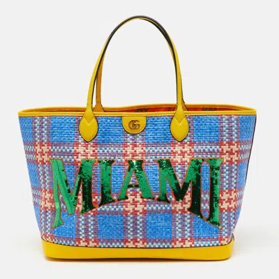 Pre-owned Gucci Multicolor Raffia And Leather Miami Sequins Large Ophidia Tote