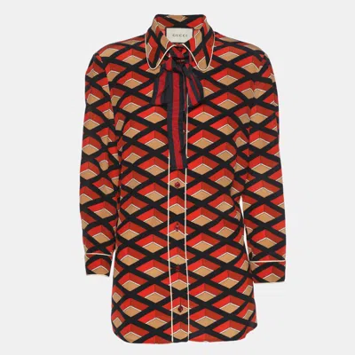 Pre-owned Gucci Multicolor Rhombus Print Crepe Long Sleeve Tops M