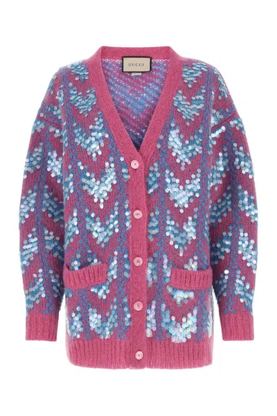 GUCCI MULTICOLOR SEQUINED CHEVRON-KNIT CARDIGAN