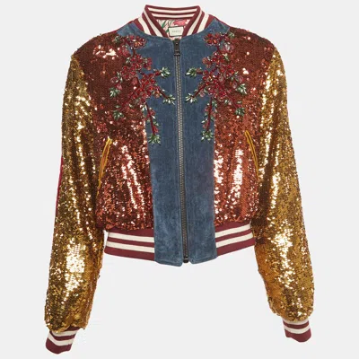 Pre-owned Gucci Multicolor Sequined Embroidered Bomber Jacket M