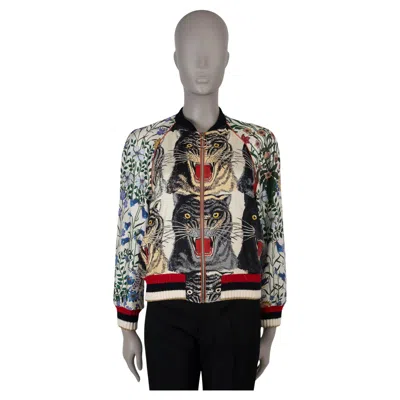 Pre-owned Gucci Multicolor Silk 2017 Hollywood Flora Cat Bomber Jacket 40 S In Black