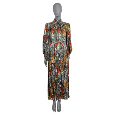 Pre-owned Gucci Multicolor Silk 2019 Feline Garden Maxi Dress 42 M In Gray
