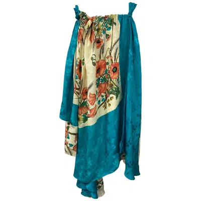 Pre-owned Gucci Multicolor Silk Floral Maxi Skirt Size 40 In Blue