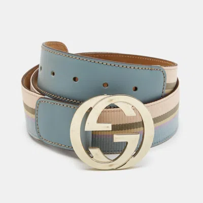 Pre-owned Gucci Multicolor Stripe Canvas And Leather Interlocking G Buckle Belt 85cm
