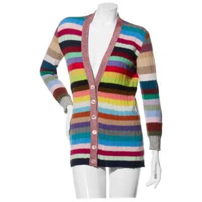 Pre-owned Gucci Multicolor Striped Metallic-trim Cardigan, Fall/winter 2017, Size Xs In Gray