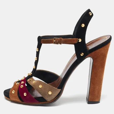 Pre-owned Gucci Multicolor Suede Jacquelyne Ankle Strap Sandals Size 39