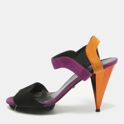 Pre-owned Gucci Multicolor Suede Liberty Ankle Strap Sandals Size 37
