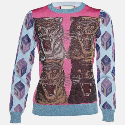 Pre-owned Gucci Multicolor Tiger Heat Lurex Knit Crew Neck Jumper M