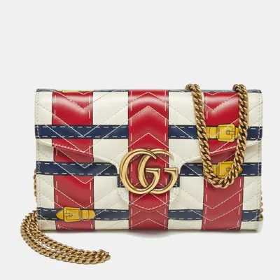 Pre-owned Gucci Multicolor Trompe L'oeil Print Matelassé Leather Gg Marmont Wallet On Chain