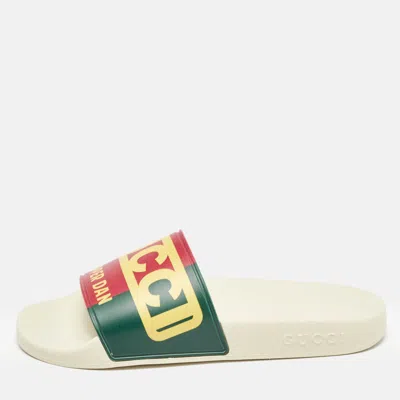 Pre-owned Gucci Multicolor Web Logo Print Rubber Dapper Dan Slides Size 37