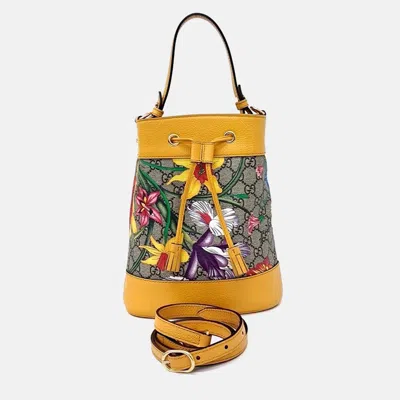 Pre-owned Gucci Multicolor Yellow Coated Canvas Ophidia Small Bucket Bag