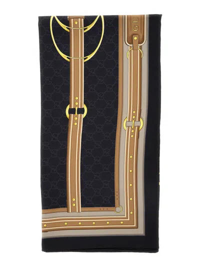 Gucci Multicolorscarf With Bracket, Clamp And Gg All-over In Silk Woman