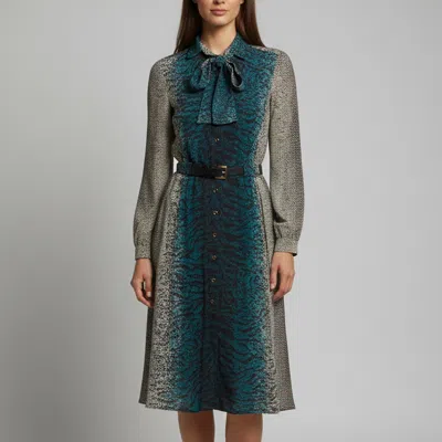 Pre-owned Gucci Multicolour Animal Print Silk Belted Midi Dress S
